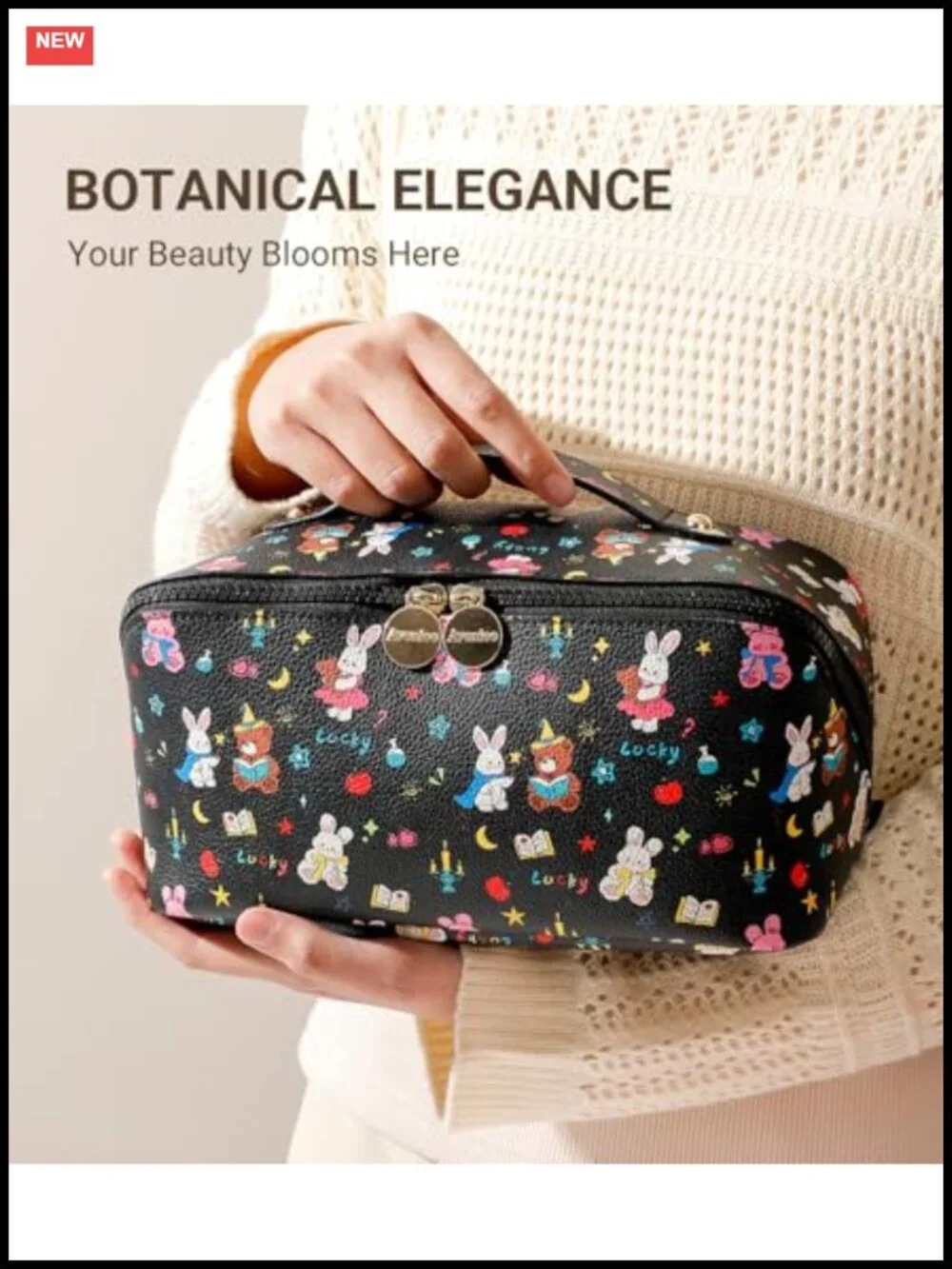 Large Travel Makeup Bag for Women, Waterproof PU Leather Cosmetic Organizer,